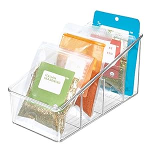 iDesign-59840-Storage-Box-with-4-Compartments-Large-Plastic-Spice-Rack-for-Kitchen-and-Pantry-Practical-Kitchen-Organiser-for-Spices-and-Condiments-Clear iDesign Divided Storage Container, Fridge Organiser, BPA-free Clear Drawer Organizer for Kitchen, Fridge and…