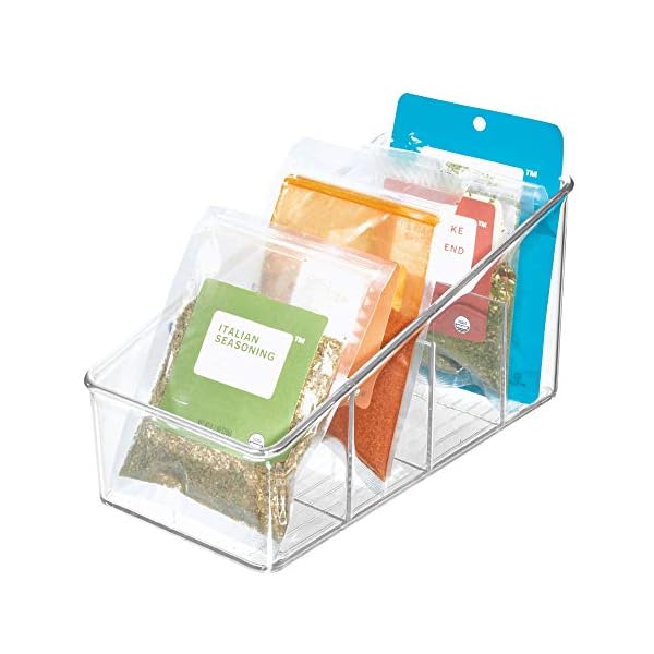 iDesign-59840-Storage-Box-with-4-Compartments-Large-Plastic-Spice-Rack-for-Kitchen-and-Pantry-Practical-Kitchen-Organiser-for-Spices-and-Condiments-Clear iDesign Divided Storage Container, Fridge Organiser, BPA-free Clear Drawer Organizer for Kitchen, Fridge and…