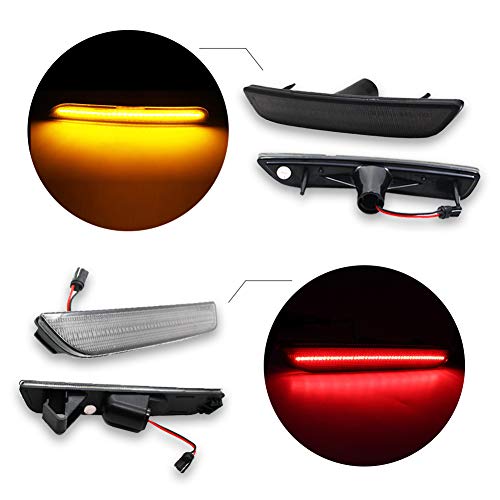 GTINTHEBOX Smoked Lens Amber/Red Front Rear Full LED Side Marker Light for 2010-2014 Ford Mustang,Replace OEM Sidemarker Lamps (Front: Amber, Rear: Red)