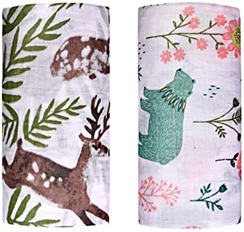 Muslin Swaddle Toddler Blanket - 2 Pack 47"x47" Green Bear & Sika Deer Blankets for Boys & Girls - Softest Baby Receiving Blankets Baby Shower Gifts Stroller Blanket (Green Bear & Sika Deer)