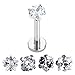 PiercingJ 2-4pcs 16g 316L Stainless Steel 3mm Cubic Zirconia Labret Monroe Lip Ring/Tragus/Helix Earring,6-12mm Bar Length