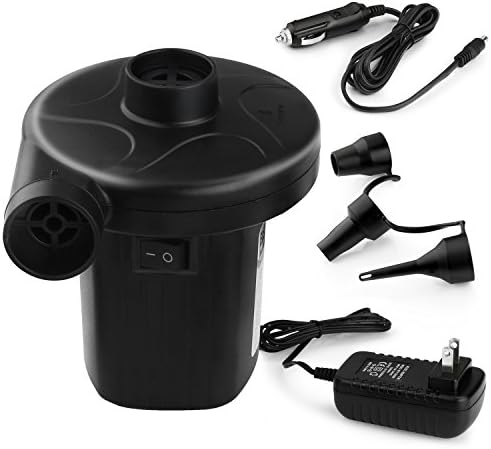 Aisuo Electric Air Pump - AC/DC Deflation and Inflation Mini Pump with 3 Nozzles, Portable and Lightweigt, Good Choice for Airboat, Bed.