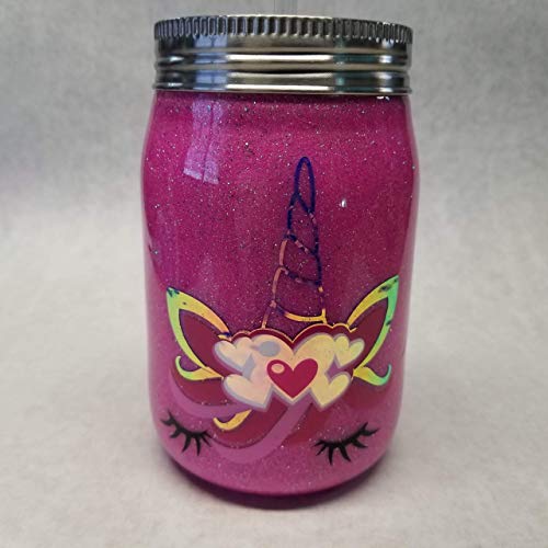 Stainless Steel Travel Mug Glitter Mason Jar - Unicorn - Gift - Thumbnail 3