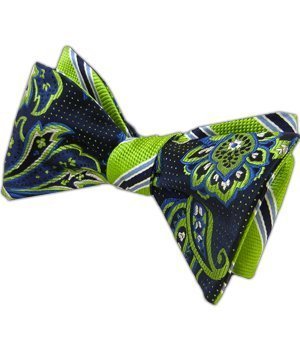 THE TIE BAR 100% SILK NAVY AND APPLE BELLA PIN REVERSIBLE SELF-TIE BOW TIE