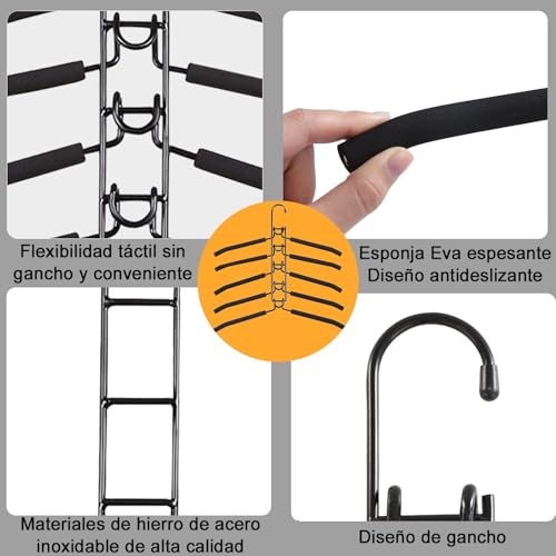LUKANATO Ganchos para Ropa, 2 Piezas Ganchos para Pantalones Multicapa Desmontable, Perchas Plegables Multifuncionales para Jerseys, Camisas y Trajes