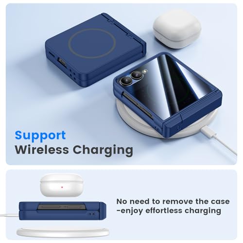 HWeggo Galaxy Z Flip 7 Case, with [Anti-Spy Screen Protector] [MagSafe Compatible] [Strong Stand] [Wireless Charging] Case for Samsung Galaxy Z Flip 7 5G, Blue