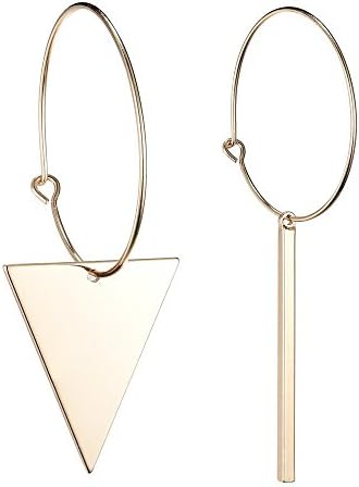 14K Gold-Plate Full Circle Geometric Pendant Hoop Open Triangle Earrings and Retro Fashion Golden Long Bar Threader Women's Gift Christmas Jewelry Decorations