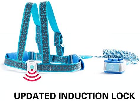 Toddler Leash Walking Harness, Child Safety Anti Lost Wrist Link and Leashes, Reflective Tape Liner and Induction Lock for Toddlers Babies Kids (Blue, 2 M / 6.5ft)