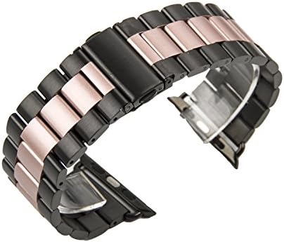 Band For Apple Iwatch, Mortree New Design Premium Solid Stainless Steel Metal Replacement Straps Bracelet For Apple Watch Series 2 Series 1 (Black/Rose 42mm)
