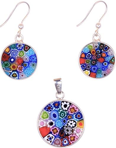 Millefiori Earring/Pendant Set, Handmade in Murano, Sterling Silver 925 imported from Italy