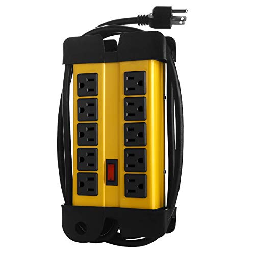Industrial Metal Power Strip, 10 Outlet Heavy Duty Power Strip