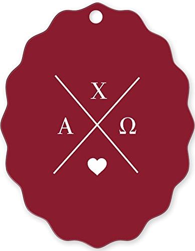 Alpha Chi Omega (AXO) Hipster Logo Red Fancy Mirror Christmas Tree Holiday Flat Metal Ornament