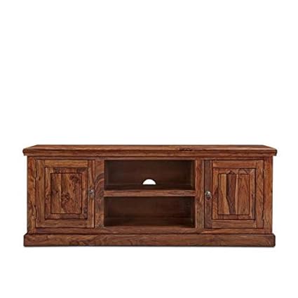 Riddhi Siddhi Home Decor Sheesham Wood Entertainment TV Unit for Living Room with Doors | Walnut Finish