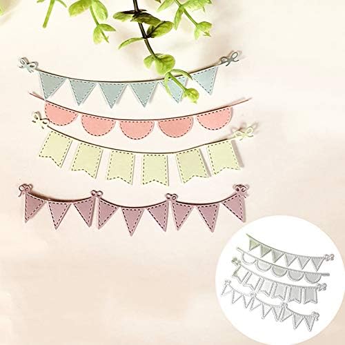 periwinkLuQ 4Pcs/Set Triangle Circle Banners Metal Cutting Dies DIY Scrapbooking Stencils - Silver