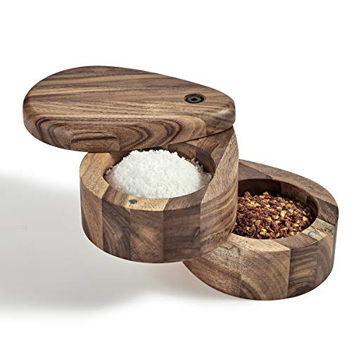 Pro. Mance 2Tier Wood Salt and Pepper Storage Bowls with Swivel Lid