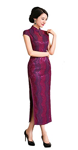 Angcoco Women's Cap Sleeve Lace Style Maxi Cheongsam Dress China Qipao