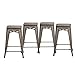 Buschman 24 Inch Counter Height Bronze Metal Bar Stools with Wooden Seat, Set of 4, Indoor/Outdoor, Stackable