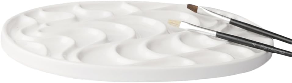 Frjjthchy Porcelain Artist Paint Palette Elegant Rose Shaped Design Drawing Tray Mixing Dish for Oil Watercolor Gouache Painting (Oval)