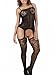 ZIUMUDY Women's Sexy Fishnet Crotchless Strap Floral Bodystocking Stretch Tights (Black)