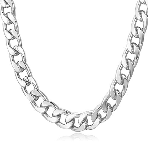 U7 Men Cuban Chain Necklace Trendy Street Hip Hop Style Thick 7MM Wide Platinum Plated Curb Chain - 30 Inch U7 Men Cuban Chain Necklace Trendy Street Hip Hop Style Thick 7MM Wide Platinum Plated Curb Chain - 30 Inch