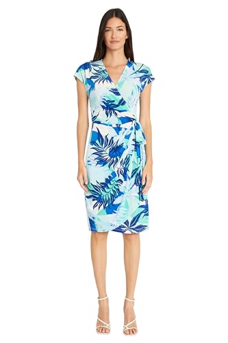 Maggy London Women's Printed Matte Jersey Wrap, California Dreaming-Sky Blue/Na…