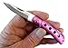 Small Folding Pocket Knife, Curved Pink Anodized Aluminium Handle, Quality Stainless Steel lockback Blade, Sturdy Nylon Pouch