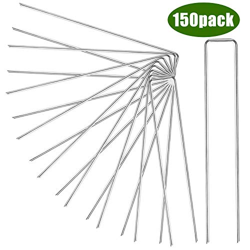 Galvanized Garden Stakes, ZOUTOG 150 Pack 6-inch Landscape Fabric Stakes Staples for Securing Sod Ground/Ground Cover/Pets Fences/Weed Barrier Fabric/tarps/Wires