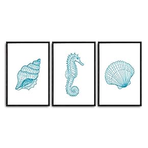 3 Piece Framed Canvas Wall Art Simple Seabed Elements Canvas Prints Home Artwork Decoration for Living Room,Bedroom - 16"x24"x3 Panels