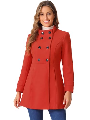 Allegra K Women's Winter Coat Stand Collar Double Breasted A-line Peacoat at Amazon