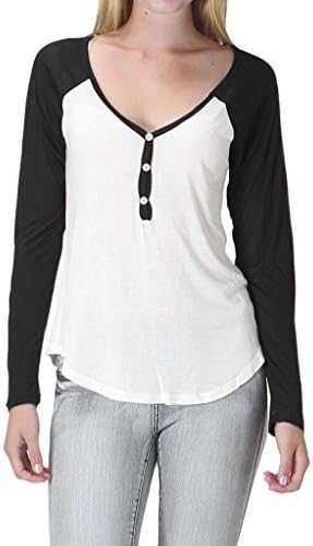 Ola Mari Half Buttoned Raglan Henley Top, Small, Off-White/Black
