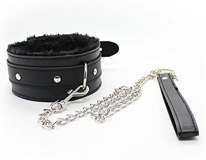 Adjustable Black Faux Leather Neck Collar Choker Faux Fur Lining (Black)