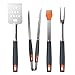 BBQ Grill Tools Set with 4-Piece Barbecue Accessories by KANGORA – Premium Heavy Duty Stainless Steel Starter Grilling Utensils Tool Kit – Spatula, Tongs, Fork, and Basting Brush (4 Piece Set)