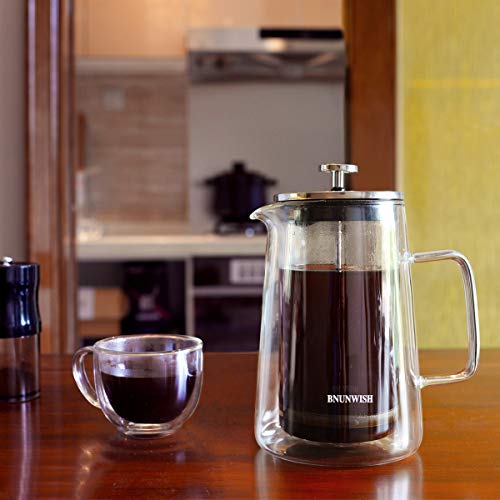 French Press Coffee Maker, Double Wall Vacuum Insulated Thermal Borosilicate Glass, 4 Level