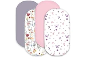 Little Grape Land Bassinet Sheets for Baby Boys Girls 4 Pack, 33" x 18" Soft Bassinet Fitted Sheet, Bedside Sleeper Bassinet 