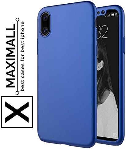 Maximall - iPhone X Case ✅ Full Body 360 - front and back case, Protective Hard blue Slim 2 piece Premium Cover [ Dual Layer ][ Slim Fit ] for iPhone 10 (Blue)