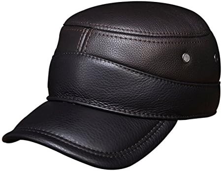 Haisum Men's Genuine Leather Caps, Plain Adjustable Flat Bill Vintage Hunting Hat Caps