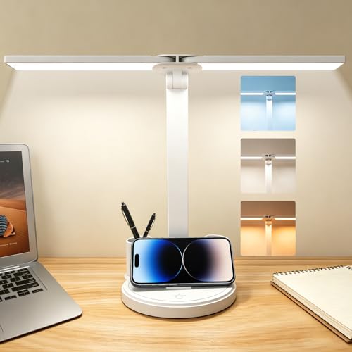 Lámpara de escritorio LED para el hogar, la oficina y el dormitorio, inalámbrica y recargable, táctil, regulable, con 3 modos de color, soporte para bolígrafos y para el móvil, tamaño compacto