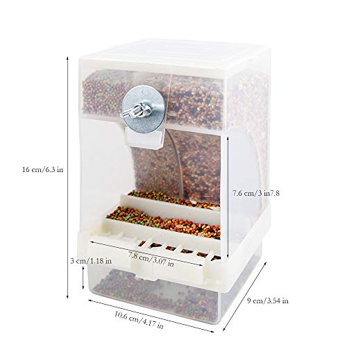Automatic Bird Feeder No Mess for Cage Inside Birds Stuff Cage Accessories Seed Food Container for Small Brids Cockatiel Budgerigar Macaw Finch Budgie Parakeet Conure Canary Parrots Lovebird