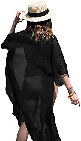 Womens Swimsuits Beach Cover up - Sexy Long Floral Chiffon Bikini Cover ups Kimono Swimwear Coverups Wear Beachwear Bikinis Swim Coverups (Black)
