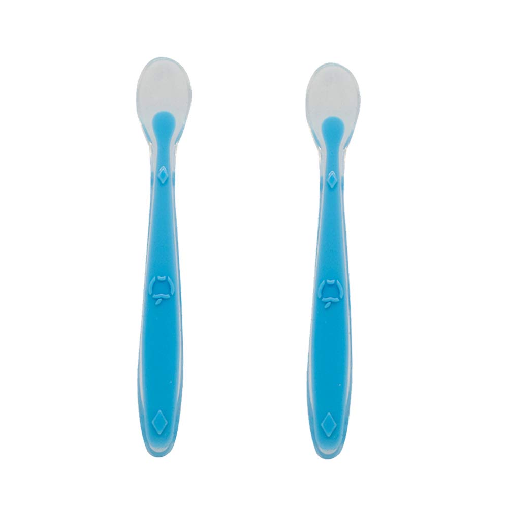 Callowesse Baby Long-Lasting Durable Silicone Spoons with Easy Grip, Soft Tips, BPA-Free, Dishwasher and Microwave Safe, Bright Colours to Make mealtimes More Fun 2 Pack - Blue.