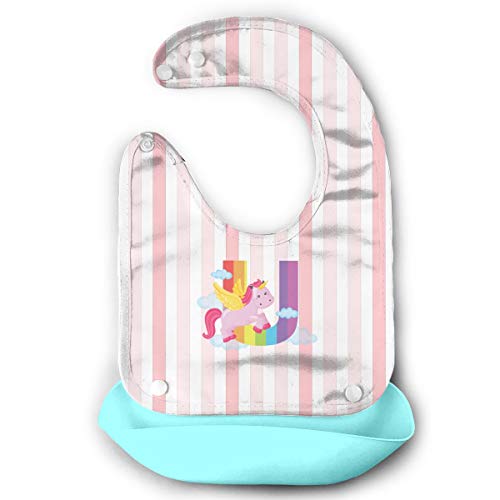 POOPEDD Animal Alphabet U Unicorn Comfortable Soft Polyester Fabrics! Waterproof Silicone Bib Easily Wipes Clean! Spend Less Time Cleaning After Meals with Babies Or Toddlers (Unisex)