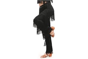 ZBH1985 Girls' Women's Latin Dance Pants Tassel Hall Professional Children's Tassel Rumba Tango Salsa Practice Pants