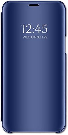 Compatibel Case for OPPO A5s Case Premium Leather+Hard shell Flip Case Ultra-thin Mirror Clear View Case With stand Kickstand Anti-fall Bumper Case for girls (Blue)