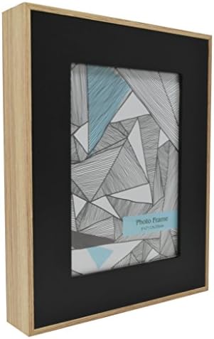 8x10 Black/Natural 3D Picture Frame - Made to Fit 5x7 Inch Photo - Freestanding or Wall Mountable