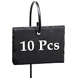 FORUP Plant Labels, 10pcs Garden Markers Signs Labels, Weatherproof Reusable Natural Slate Hanging Tags on Stainless Steel Metal Rod for Flower Bed, Pots, Planters