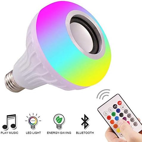 Angitech E27 LED Music Light Bulb Wireless Bluetooth New Generation Speakers RGB Changing Color 12W Playing Audio Dimmable with 24 Keys Remote Control for Home, Bedroom, Living Room, Party Decoration