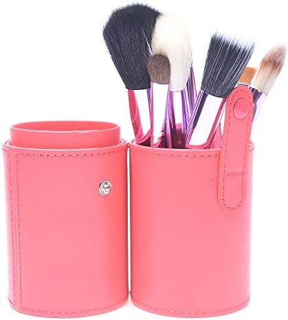 PPat 11 Pcs Makeup Brush Holder Professional Foundation Eyeshadow Blending Brushes Set with Large Pu Leather Travelling Cosmetics Make Up Cup Storage Organizer Case (Pink)
