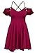 Sidefeel Women Ruffled Cold Shoulder Backless Skater Dress Small Red