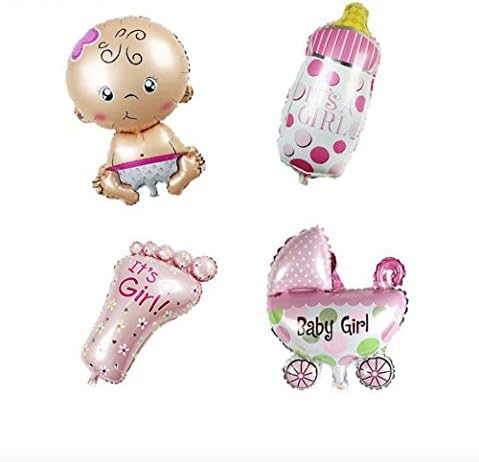 4PCs/lot Angel Baby Shower Foil Balloons Baby Boy Girl Birthday Party Decoration Baby Shower Balloons Mini About 30-40cm (Set Girl)