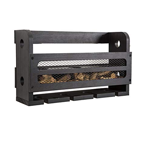SODUKU Wall Mounted Wooden Wine Rack 5 Wine Bottles and 4 Stem Glasses Holder Wine Cork Storage Rack Espresso - Thumbnail 3